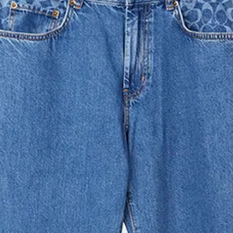 Shop COACH FW23 藍色鈕扣圖案休閒牛仔褲 CK516-NJ7