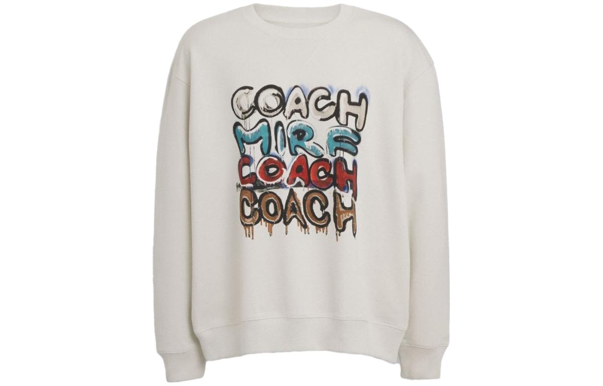 COACH FW23  Letter Print Crewneck Pullover Sweatshirt Light Grey. CK694-RE1