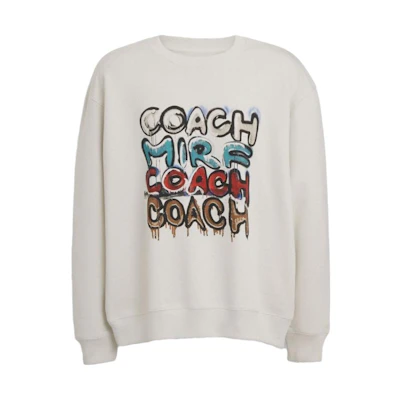 COACH FW23 Letter Print Crewneck Pullover Sweatshirt Light Grey. CK694-RE1