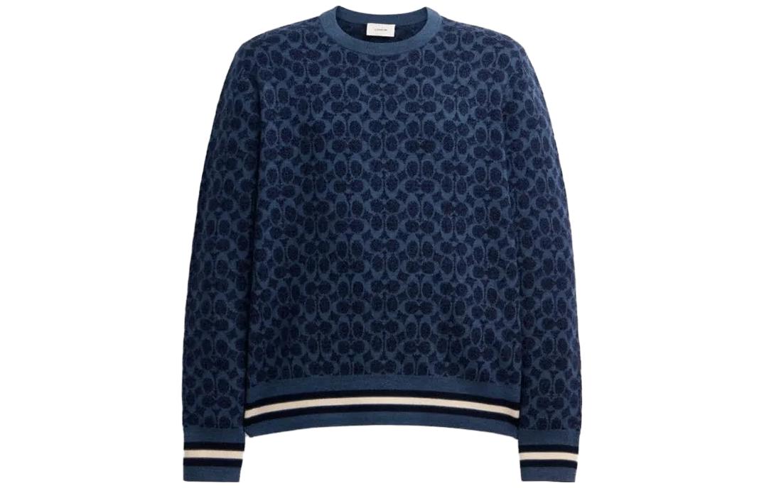 COACH FW23  Logo Print Crewneck Sweater - Dark Blue CL703-MZ3