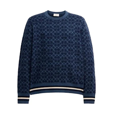 COACH FW23 Logo Print Crewneck Sweater - Dark Blue CL703-MZ3