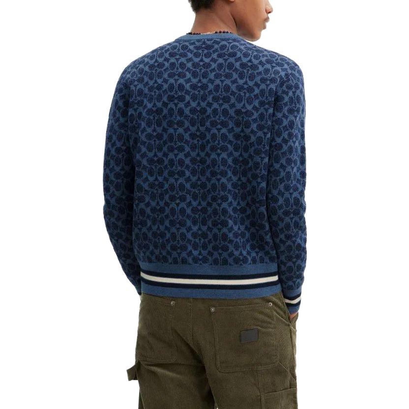 Shop COACH FW23 徽標印花圓領毛衣 - 深藍色 CL703-MZ3