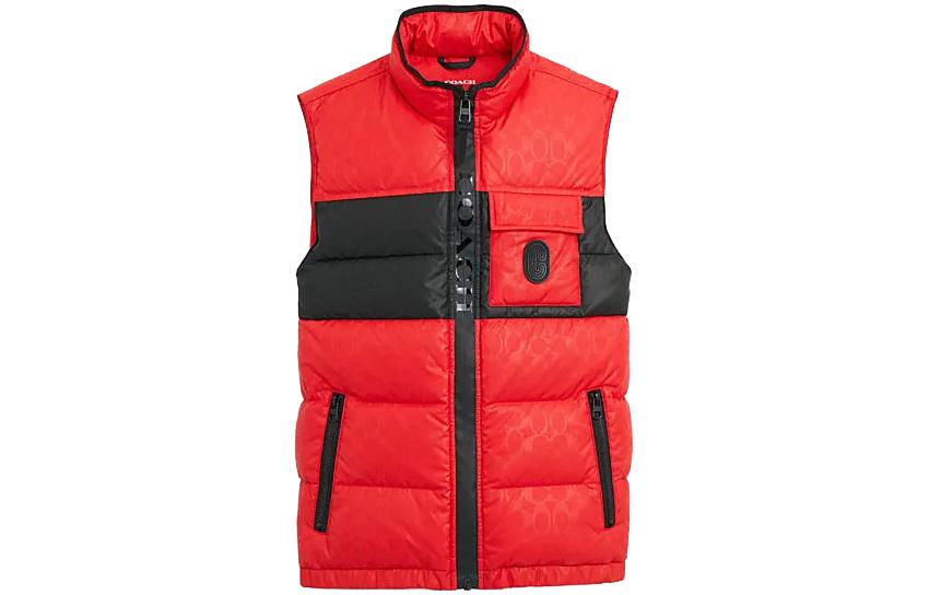 COACH FW23  Red Colorblock Sleeveless Puffer Jacket CL599-RED
