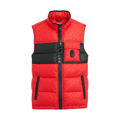 COACH FW23 Red Colorblock Sleeveless Puffer Jacket CL599-RED