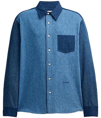 코치 FW23 컬러블록 로고 프린트 캐주얼 긴팔 셔츠 네이비 블루 CL364-BFH Buy 코치 FW23 컬러블록 로고 프린트 캐주얼 긴팔 셔츠 네이비 블루 CL364-BFH