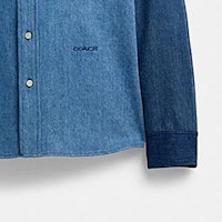 코치 FW23 컬러블록 로고 프린트 캐주얼 긴팔 셔츠 네이비 블루 CL364-BFH Details for 코치 FW23 컬러블록 로고 프린트 캐주얼 긴팔 셔츠 네이비 블루 CL364-BFH
