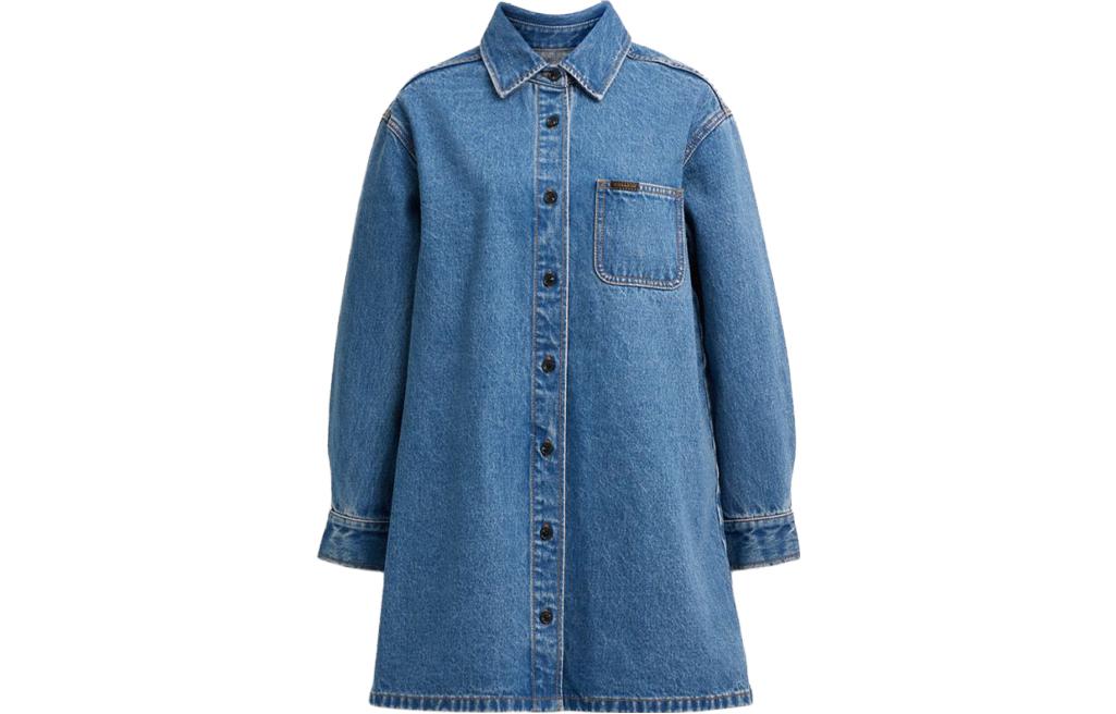 COACH FW23 Denim Button-Up Collared Long Sleeve Dress in Indigo. CJ273-O1H
