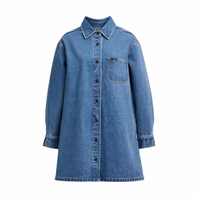 COACH FW23 Denim Button-Up Collared Long Sleeve Dress in Indigo. CJ273-O1H