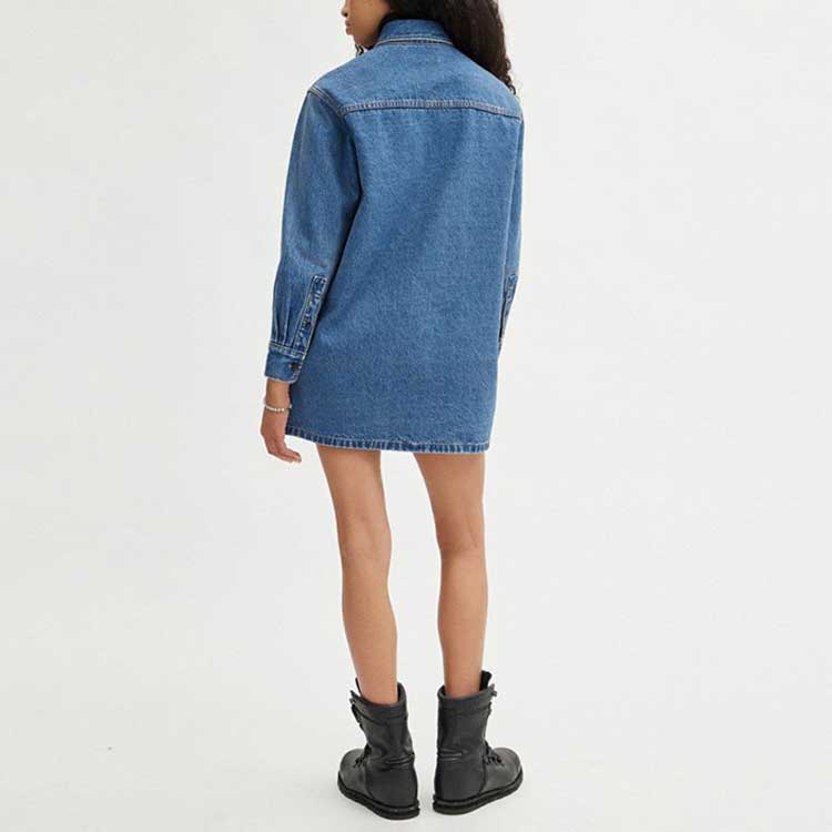 Shop 코치 FW23 인디고 데님 버튼업 긴팔 카라 원피스. CJ273-O1H