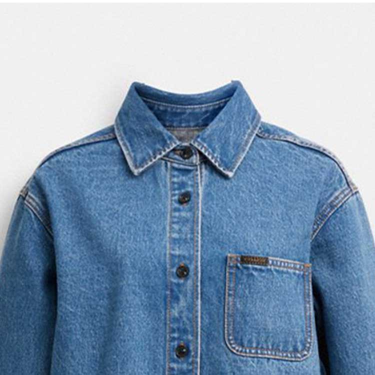 Purchase 코치 FW23 인디고 데님 버튼업 긴팔 카라 원피스. CJ273-O1H