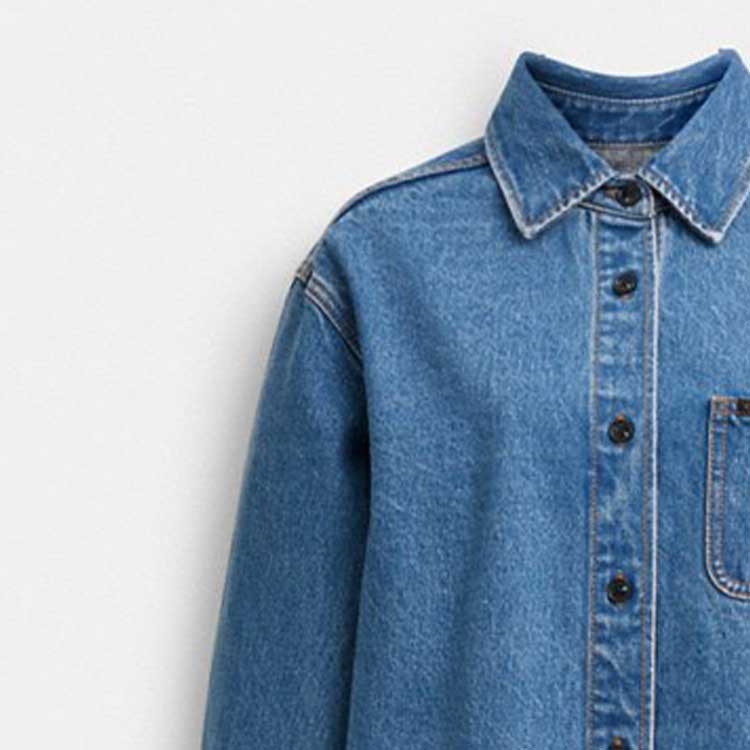 Details for 코치 FW23 인디고 데님 버튼업 긴팔 카라 원피스. CJ273-O1H