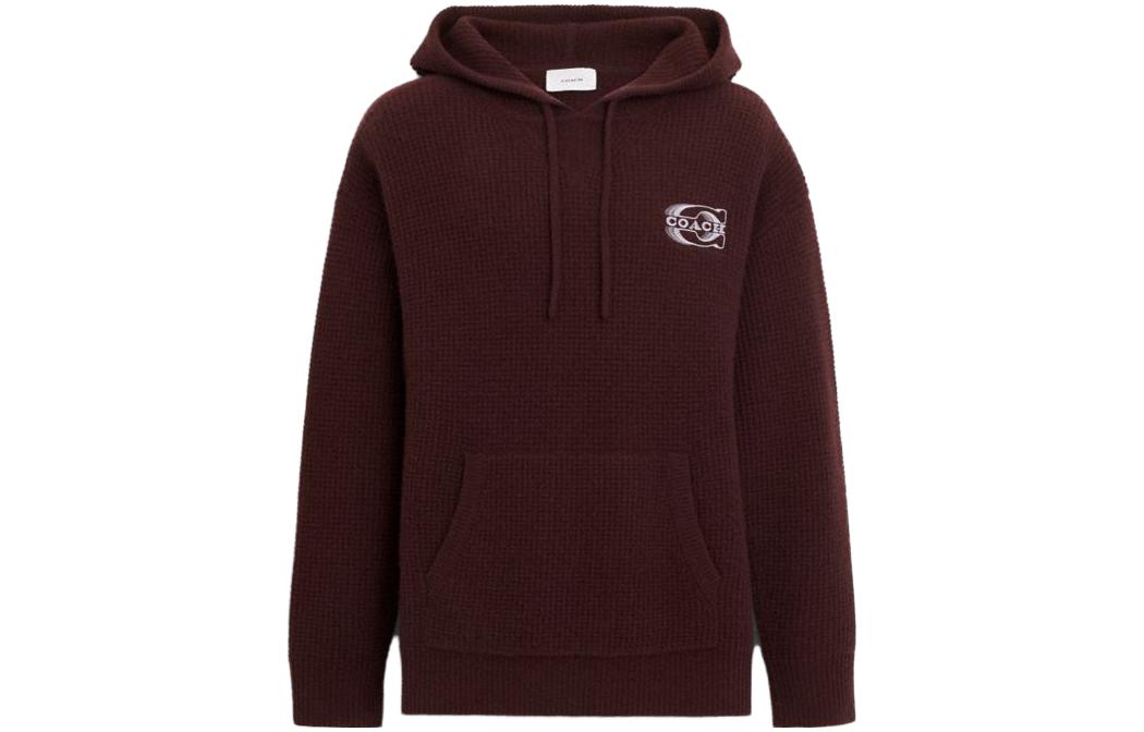 COACH FW23 Monogram Knit Long Sleeve Hoodie  - Red Brown. CK739-OXB