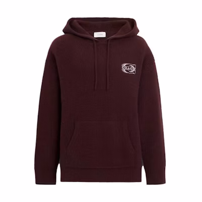 COACH FW23 Monogram Knit Long Sleeve Hoodie - Red Brown. CK739-OXB