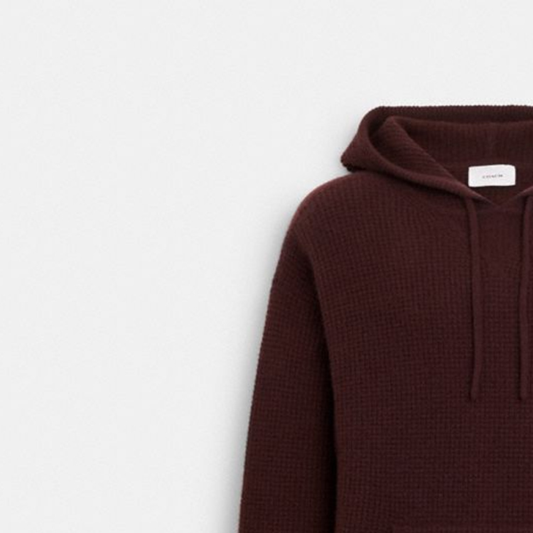 Sizing COACH FW23 Hoodie Lengan Panjang Rajut Monogram - Merah Coklat. CK739-OXB