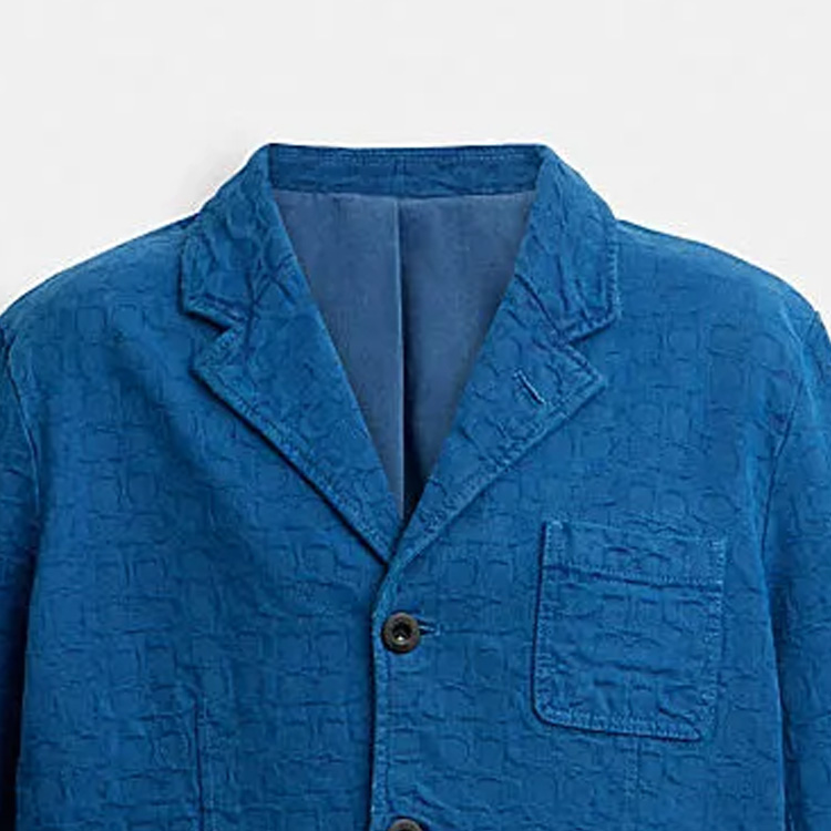 Shop COACH FW23 Blazer Azul Marino de Botón Único con Patrón Sólido CL451-BFH