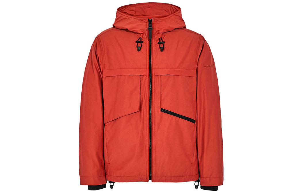 COACH FW23 Solid Red Chili Hooded Zip-Up Jacket for Men C5759-CLI
