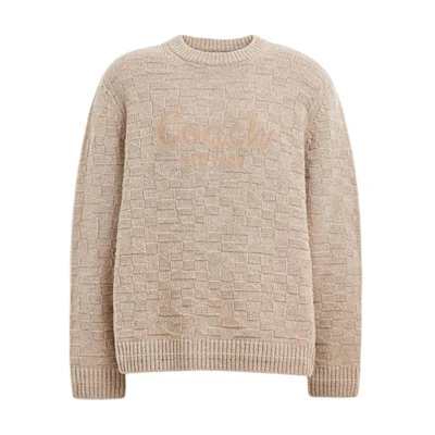 COACH FW24 Letter Embroidery Crewneck Pullover Sweater Beige. CT065-OTM