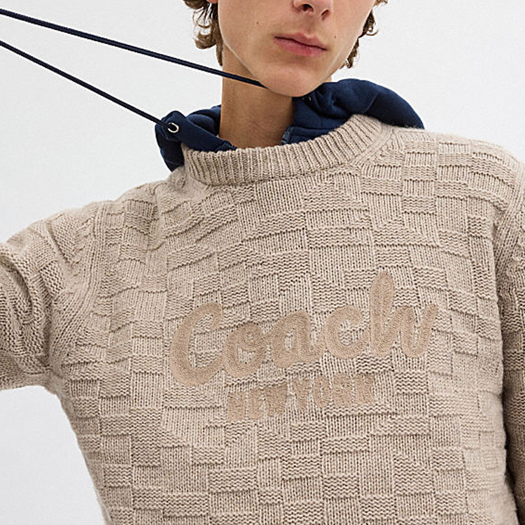 Purchase COACH FW24  Letter Embroidery Crewneck Pullover Sweater Beige. CT065-OTM
