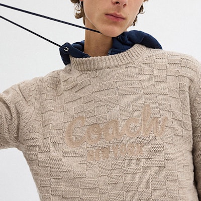 COACH FW24 Letter Embroidery Crewneck Pullover Sweater Beige. CT065-OTM Purchase COACH FW24 Letter Embroidery Crewneck Pullover Sweater Beige. CT065-OTM