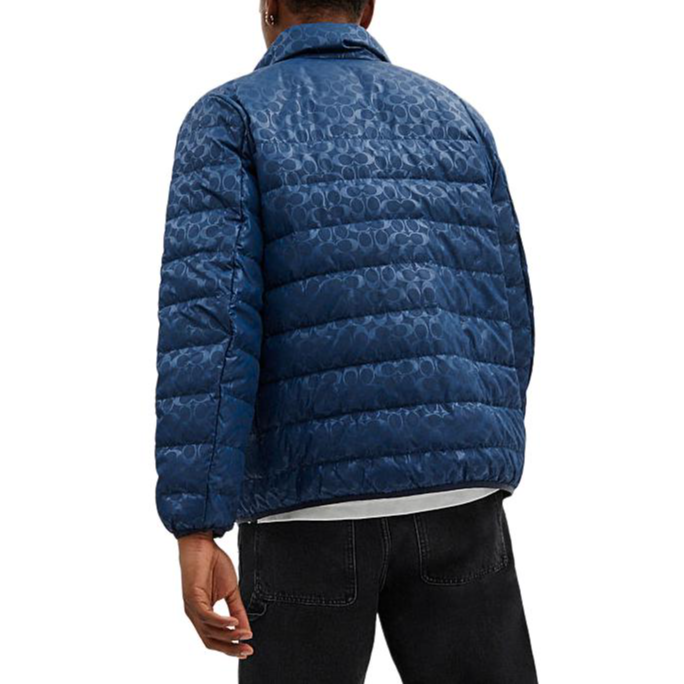 Shop COACH FW24  Logo Print Stand Collar Zip Puffer Jacket - Blue CT730-WAE