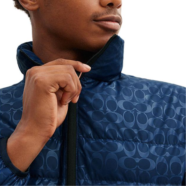 Purchase COACH FW24  Logo Print Stand Collar Zip Puffer Jacket - Blue CT730-WAE