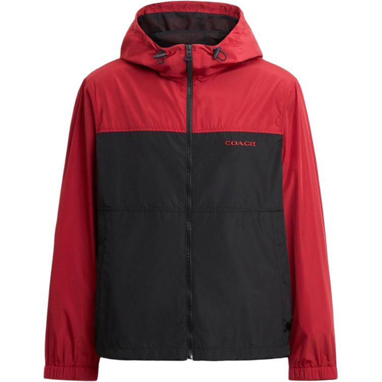 COACH FW24 Black Red Outdoor Zip-Up Hoodie Jacket with Pockets CY208-RD-BK