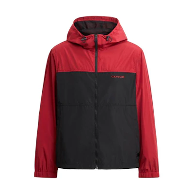 COACH FW24 Black Red Outdoor Zip-Up Hoodie Jacket with Pockets CY208-RD-BK