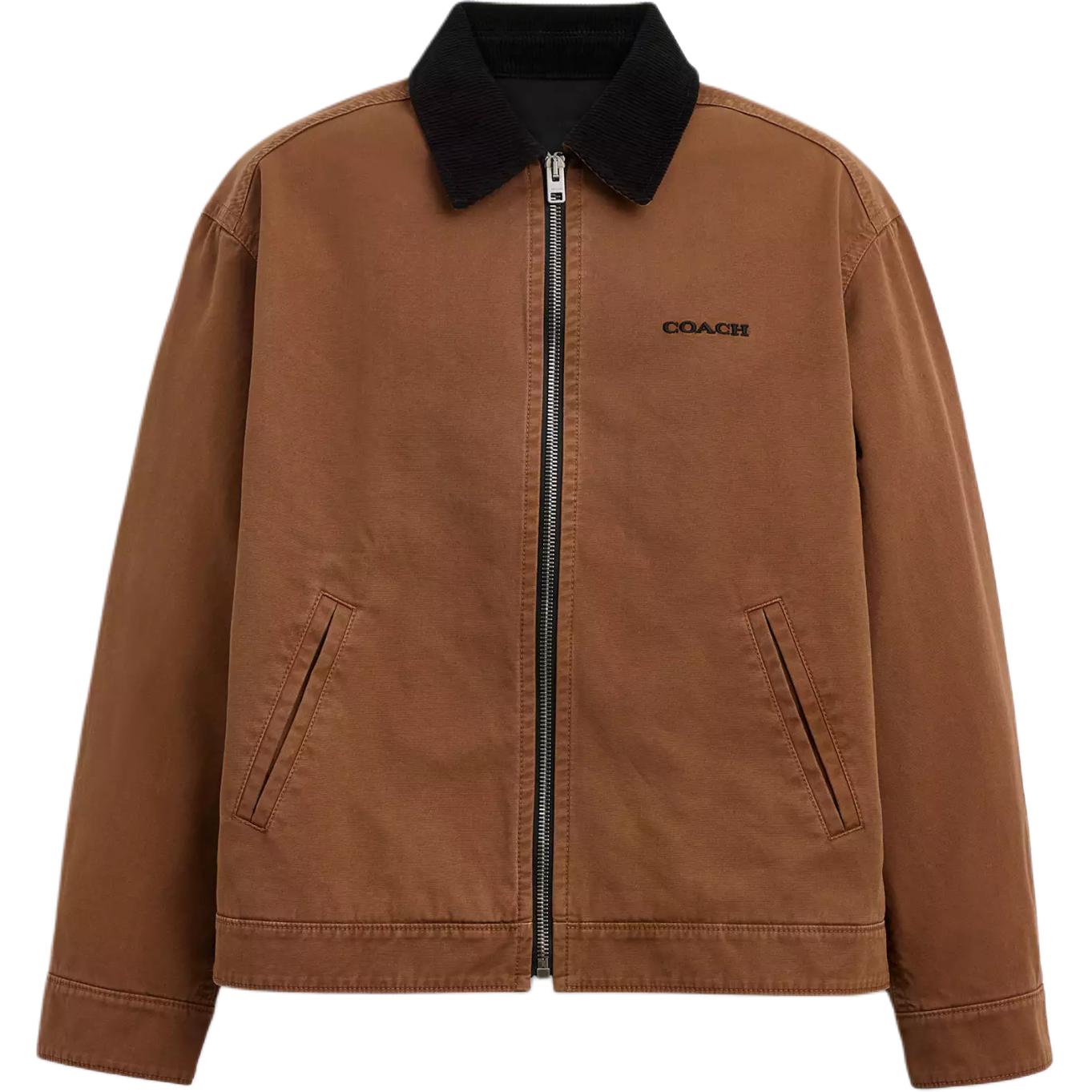 COACH FW24 Brown Letter Logo Embroidered Zip Casual Jacket for Men. CT049-BRN