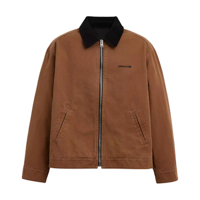 COACH FW24 Brown Letter Logo Embroidered Zip Casual Jacket for Men. CT049-BRN