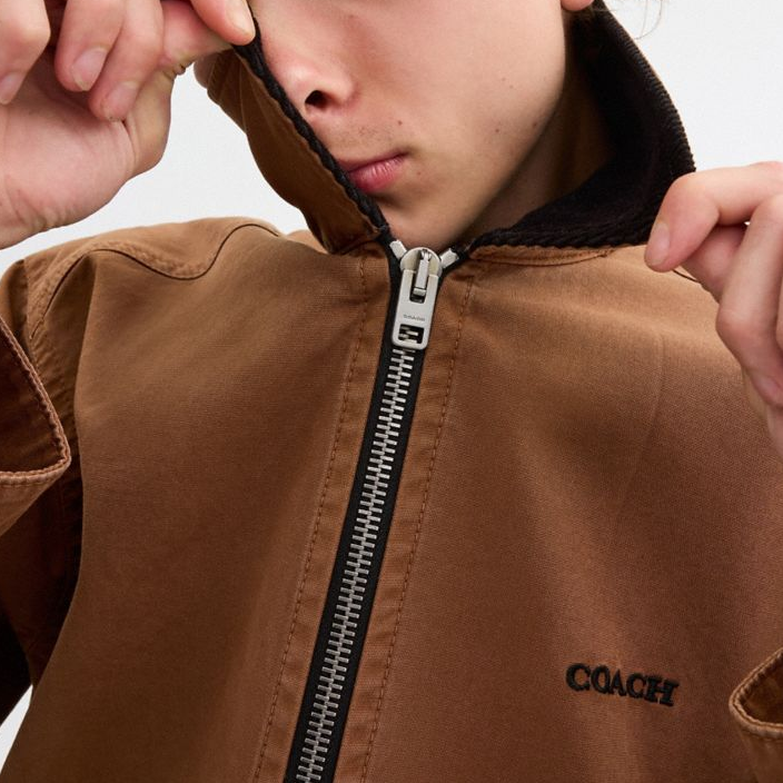 COACH FW24 Brown Letter Logo Embroidered Zip Casual Jacket for Men. CT049-BRN 圖 5