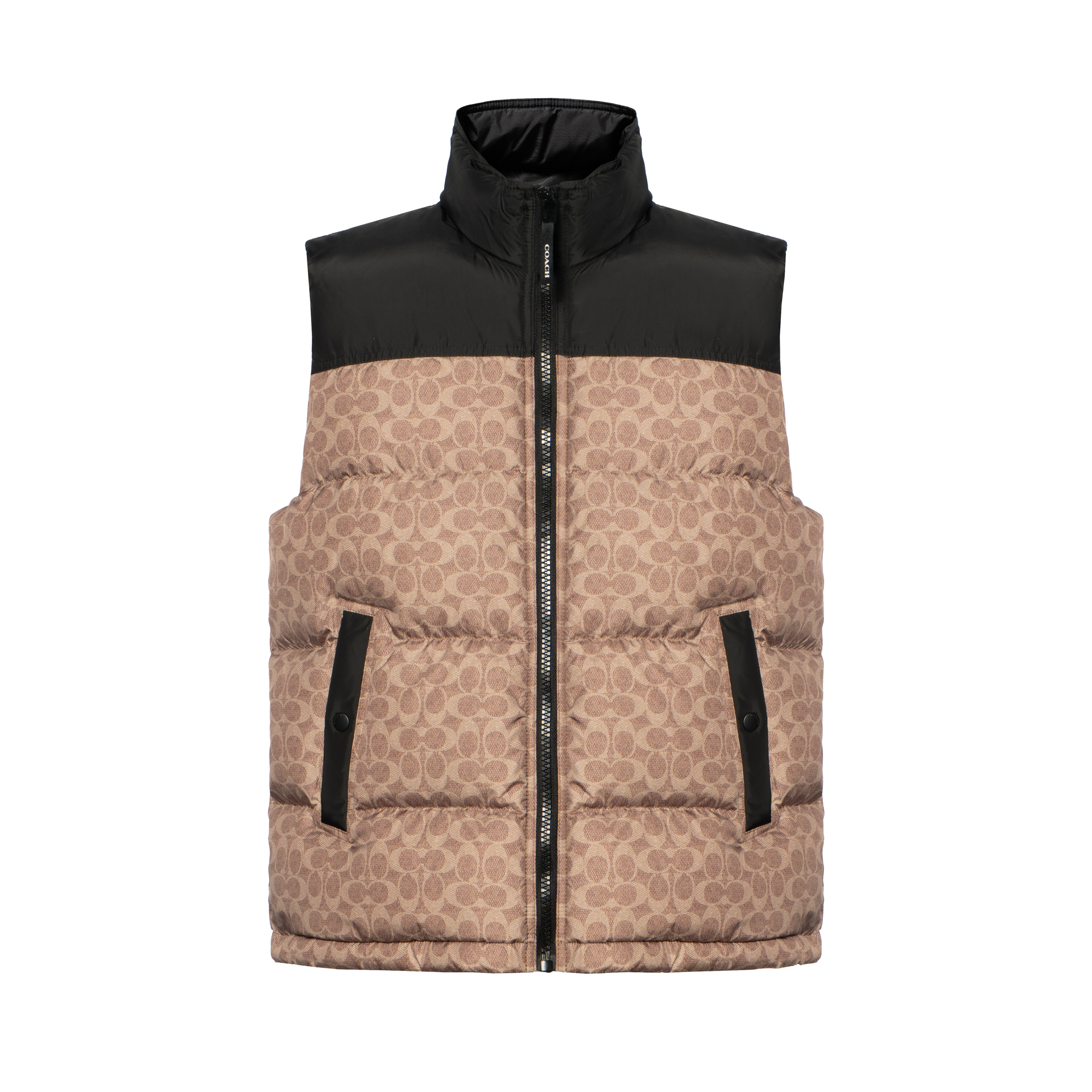 COACH FW24 Colorblock Printed Zip-Up Vest Brown/Yellow CU801-RYU
