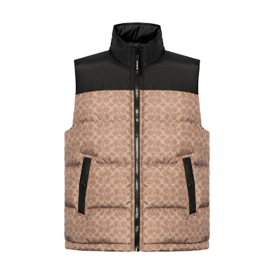 COACH FW24 Colorblock Printed Zip-Up Vest Brown/Yellow CU801-RYU