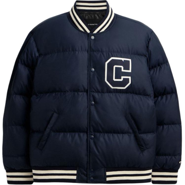 COACH FW24 Navy Blue Down Jacket with Solid Letter Front Buckle Design CU450-B5H
