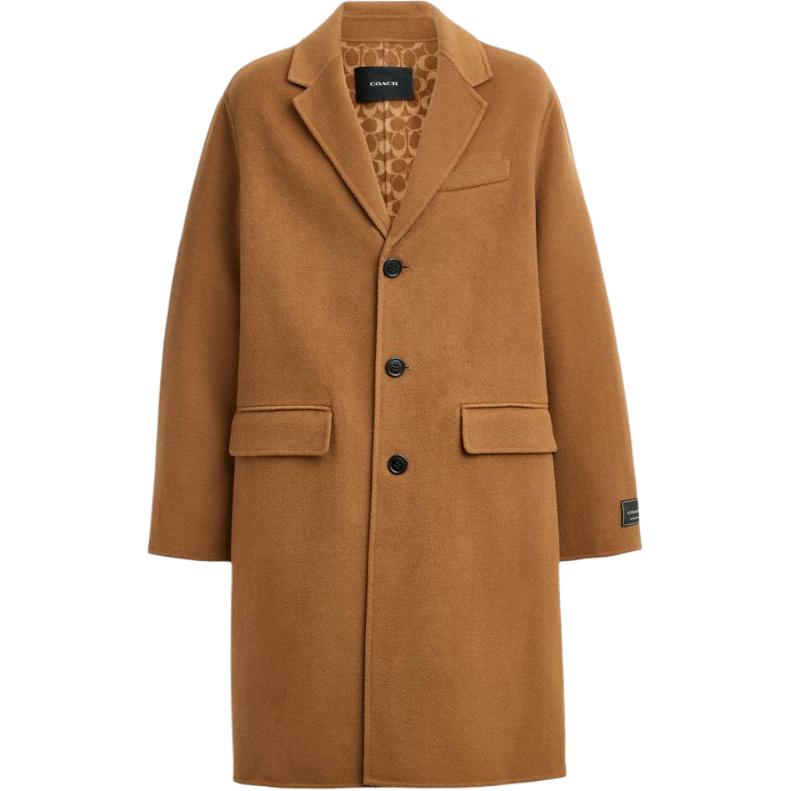 COACH FW24 Unisex Double-Sided Single-Breasted Long Coat in Camel. CV898-CAM