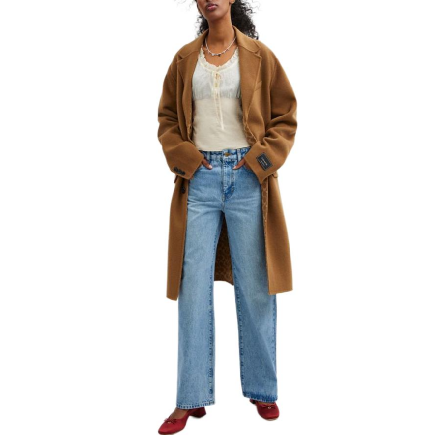 Purchase COACH FW24 男女款雙面駁領駁針長大衣駝色。 CV898-CAM