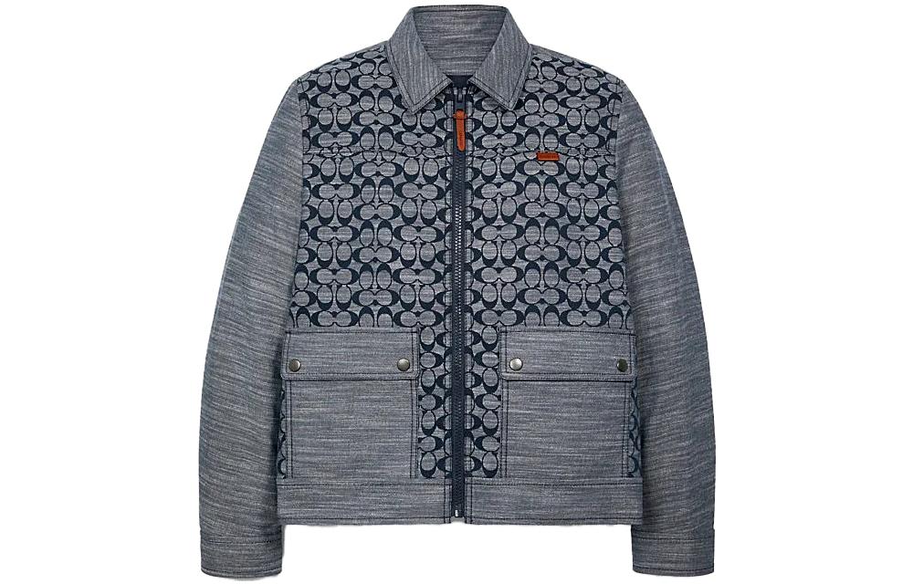 COACH Grey Logo Print Long-Sleeve Jacket with Collar C3400-CMB