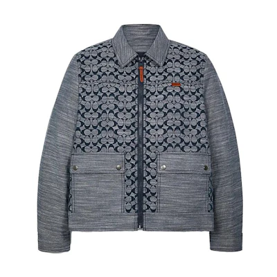 COACH Grey Logo Print Long-Sleeve Jacket with Collar C3400-CMB