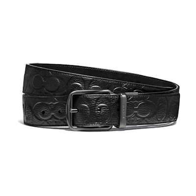 COACH Leather Belt with Signature Logo 3.8 C1039-BLK