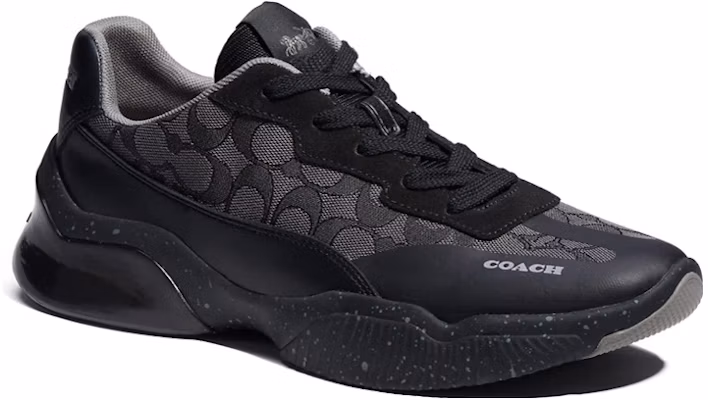 COACH蔻馳 皮革 提花 標飾 防滑 低幫 運動休閒鞋 黑色 Shop COACH蔻馳 皮革 提花 標飾 防滑 低幫 運動休閒鞋 黑色