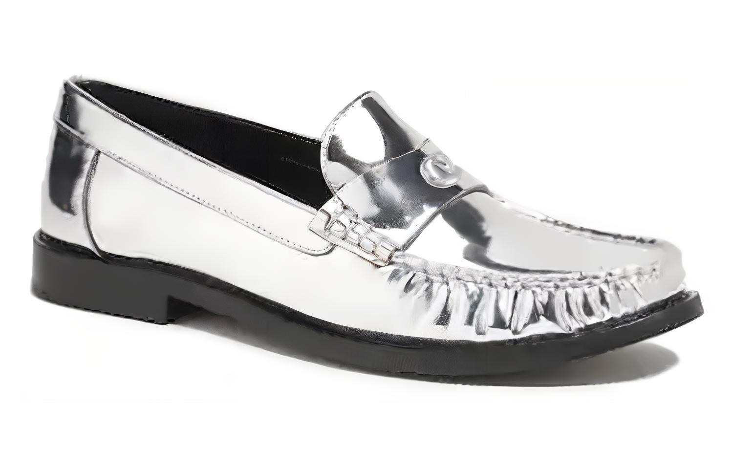 Coach Leather Slip-On Loafers 'Silver' 圖 3