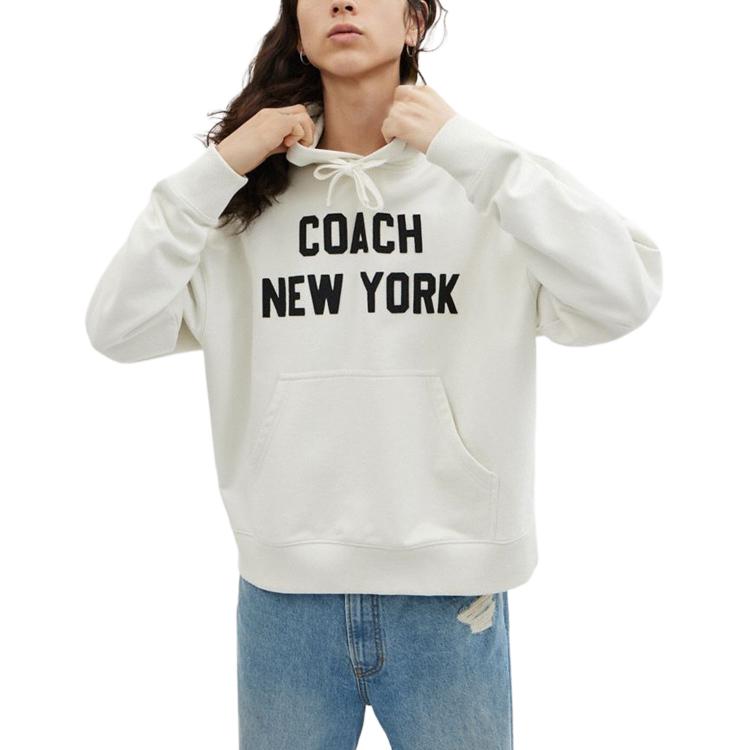 Shop コーチ レタープリント フーディー ユニセックス カジュアルフィット クリーム CQ226-CRM