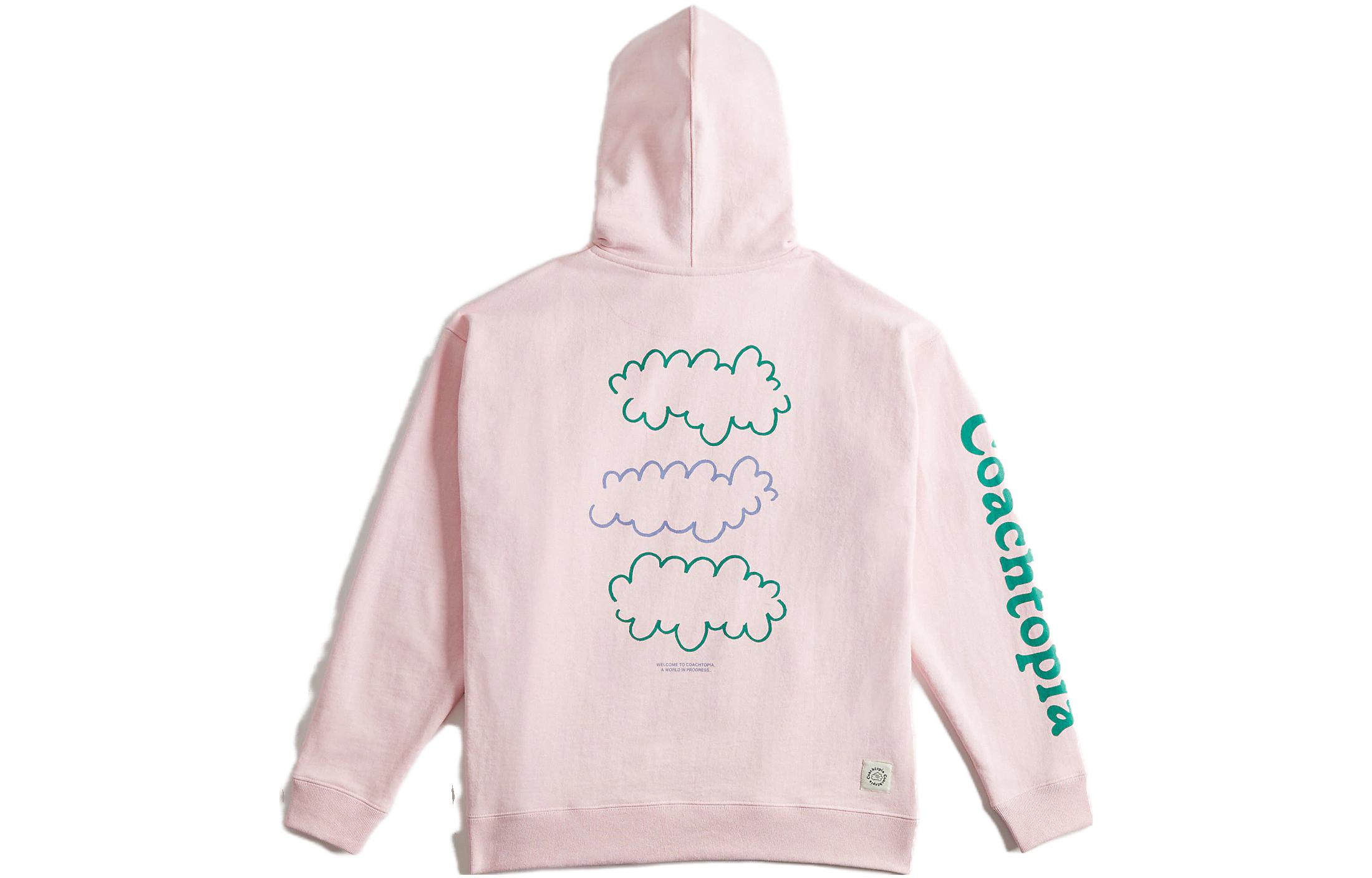 Lookbook COACH Letter Print Pink Hoodie Unisex Long Sleeve. CK160-LRD