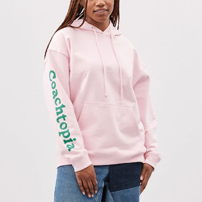 COACH Letter Print Pink Hoodie Unisex Long Sleeve. CK160-LRD Details for COACH Letter Print Pink Hoodie Unisex Long Sleeve. CK160-LRD