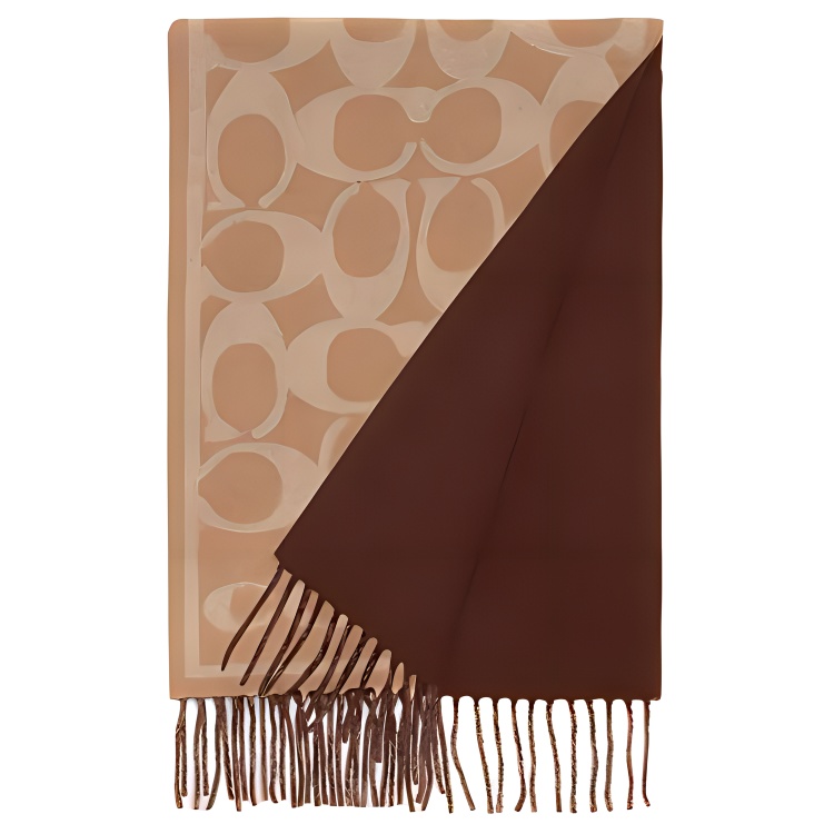 COACH Logo Cashmere Scarf Unisex Couple Design Light Brown/Brown CB692-CAM