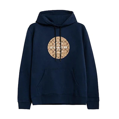 COACH Logo Print Hoodie Navy Blue 78299-BNV