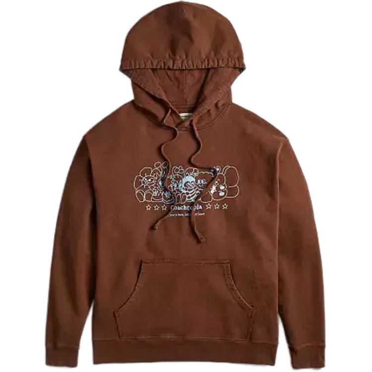 COACH Logo Print Hoodie Pullover Unisex Dark Brown Long Sleeve CP880-DBM