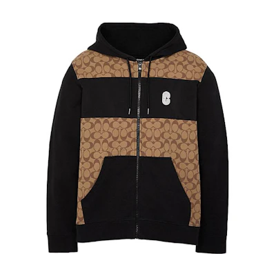 COACH Men’s Colorblock Logo Print Drawstring Hoodie - Khaki. C7817-OFZ