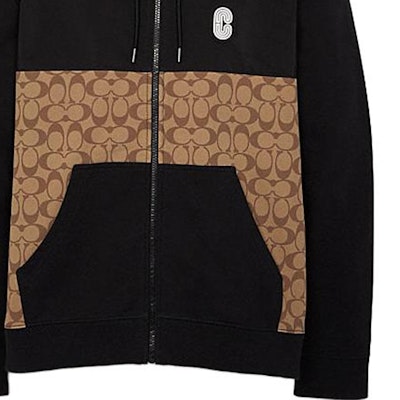 COACH Hoodie Pria Warna Khaki Logo Print Drawstring. C7817-OFZ 3