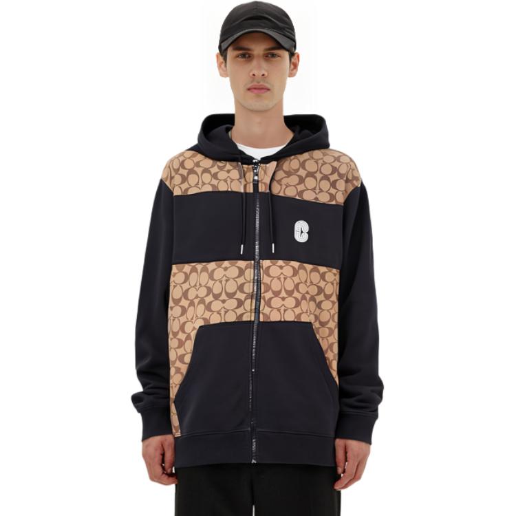 Details for COACH Hoodie Pria Warna Khaki Logo Print Drawstring. C7817-OFZ