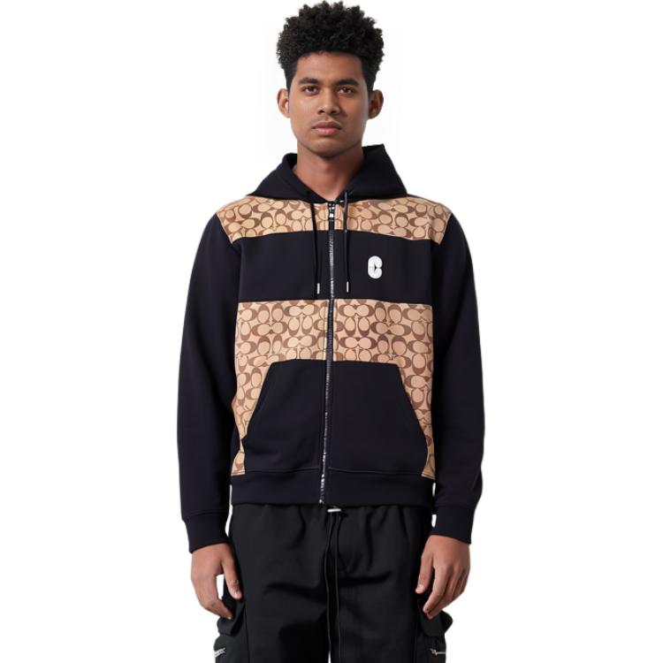 Sizing COACH Hoodie Pria Warna Khaki Logo Print Drawstring. C7817-OFZ